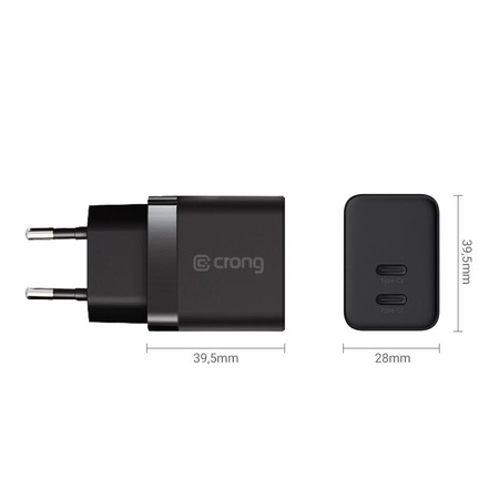 Crong Ultra Compact GaN - Nástěnná nabíječka 2x USB-C Power Delivery 35W (černá)
