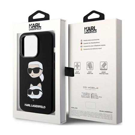 Karl Lagerfeld Silicone Karl & Choupette Heads - Coque iPhone 15 Pro (noir)