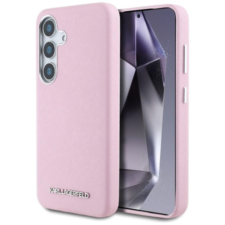 Karl Lagerfeld Saffiano Full Wrapped Elongated Metal Logo MagSafe - pouzdro pro Samsung Galaxy S25 (růžové)