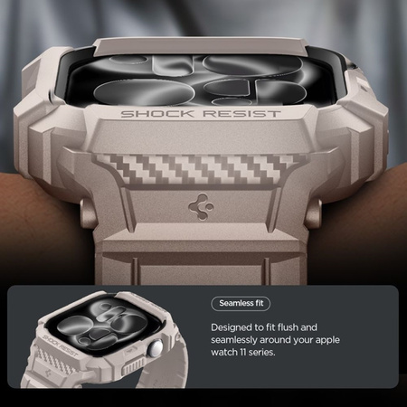 Spigen Rugged Armor Pro V2 – Cinturino con custodia per Apple Watch 10/11 46 mm (beige dune)
