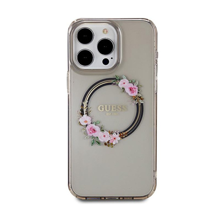 Guess IML Flowers Wreath MagSafe - Hülle für iPhone 15 Pro Max (Schwarz)