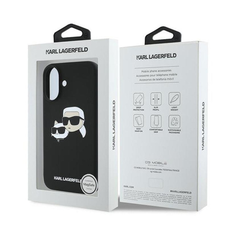 Karl Lagerfeld Silikonové pouzdro MagSafe s potiskem dvou hlav - iPhone 16 Plus (černé)