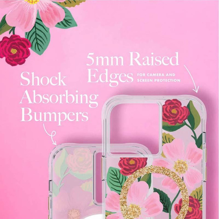 Rifle Paper Clear MagSafe - Hülle in Gold verziert für iPhone 14 Pro Max (Rose Garden)