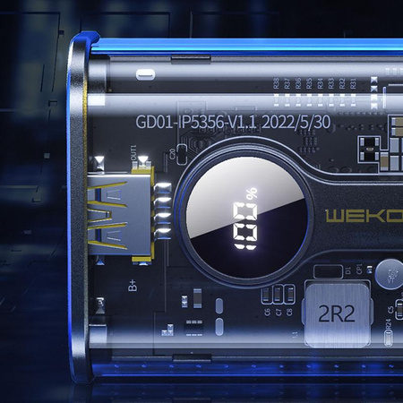 WEKOME WP-333 Vanguard Series - Banque d'énergie 10000 mAh Super Charging PD 20W + QC 22.5W (Noir / Transparent)