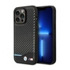 BMW Leather Carbon Blue Line - Coque pour iPhone 14 Pro (Noir)