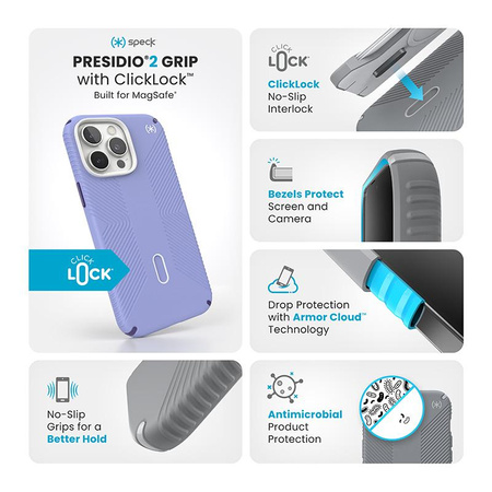 Speck Presidio2 Grip ClickLock & MagSafe - Hülle iPhone 16 Pro Max (Future Lavender / Cassis Purple / White)