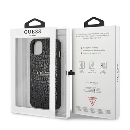 Guess Croco Stamp Lines - pouzdro pro iPhone 13 mini (černé)