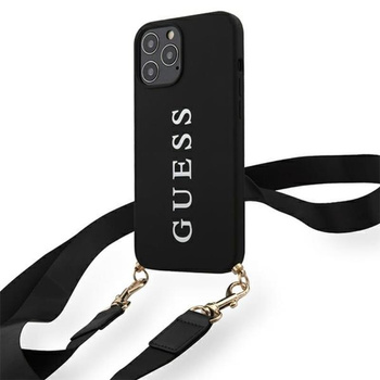 Guess HC Silicone Printed Logo + Strap - Coque avec dragonne détachable iPhone 12 Pro Max (noir)