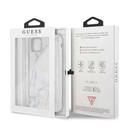 Tvrdé pouzdro Guess Marble Tempered Glass - pouzdro pro iPhone 11 Pro Max (bílé)