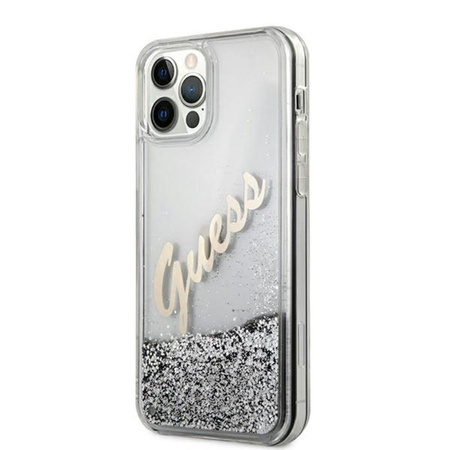 Guess Glitter Vintage Script - iPhone 12 / iPhone 12 Pro Case (silver)