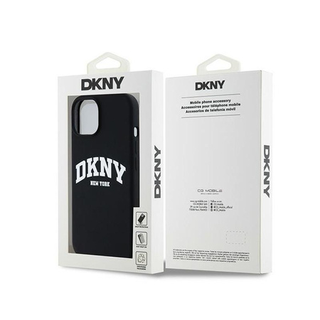 DKNY Liquid Silicone fehér nyomtatott logó MagSafe - iPhone 15 / 14 / 13 tok (fekete)