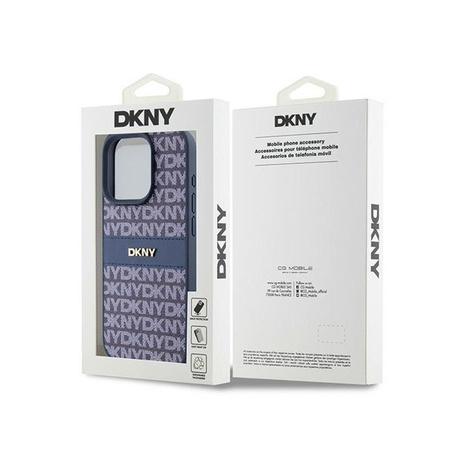 Kožené pouzdro DKNY Mono Stripe & Metal Logo - iPhone 15 Pro (modré)