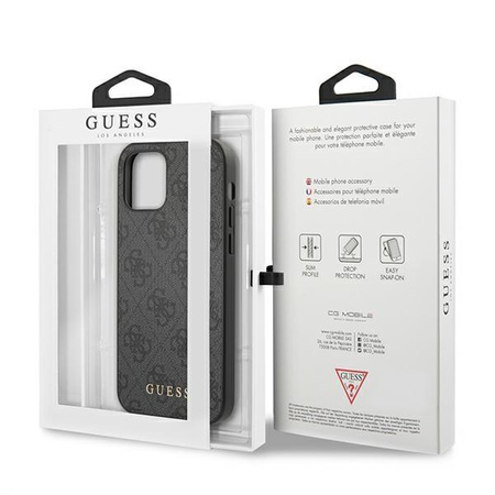 Guess 4G fém arany logó - iPhone 12 / iPhone 12 Pro tok (szürke)
