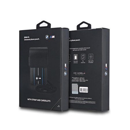 BMW Carbon Blue Stripes Wallet Bag - pouzdro na telefon (černé)