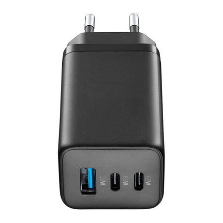Cellularline Multipower Micro GaN - Chargeur de puissance 2x USB-C & USB-A Power Delivery 65W (noir)