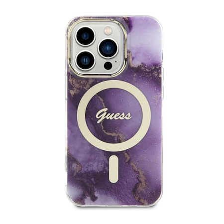 Guess Golden Marble MagSafe - iPhone 14 Pro Tasche (Lila)