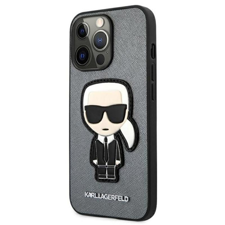 Karl Lagerfeld Saffiano Ikonik Patch - Coque iPhone 13 Pro (argent)
