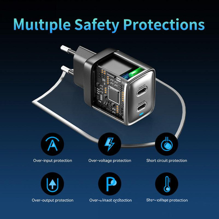 WEKOME WP-U02 Mecha sorozat - Teljesítménytöltő 2x USB-C szupergyors töltő GaN 40W (ezüst)