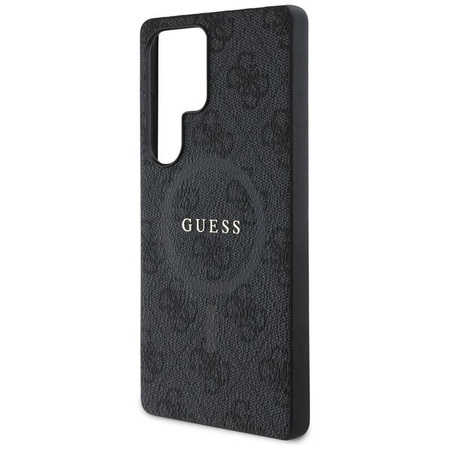 Guess Leder 4G Farbiger Ring Klassisches Logo MagSafe - Tasche für Samsung Galaxy S25 Ultra (schwarz)