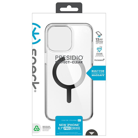 Speck Presidio Perfect-Clear MagSafe - iPhone 15 Pro Max Case (Clair / Finition chromée / Argent Serein)
