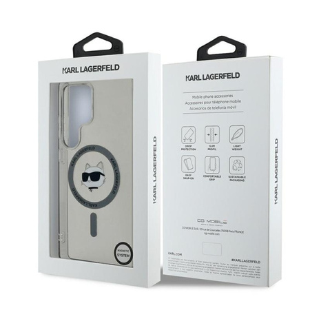 Karl Lagerfeld Button Choupette Head nyomtatott logó MagSafe - Samsung Galaxy S25 Ultra tok (fekete)