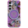 Guess Glitter Flowers Triangle Buttons MagSafe - Case for Samsung Galaxy S25 (purple)