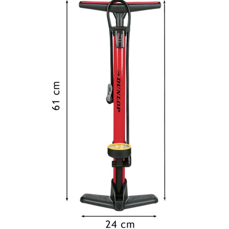 Dunlop - Standpumpe für Fahrräder, Bälle, Matratzen mit Manometer (Rot)