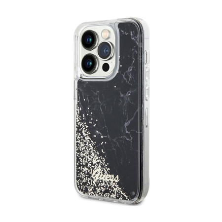 Guess Liquid Glitter Marble - Coque iPhone 14 Pro (Noir)