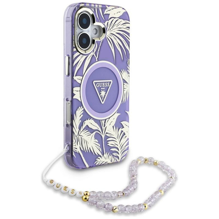 Guess Palm Trees Triangle Pearl Strap MagSafe - Pouzdro pro iPhone 16 (fialový)