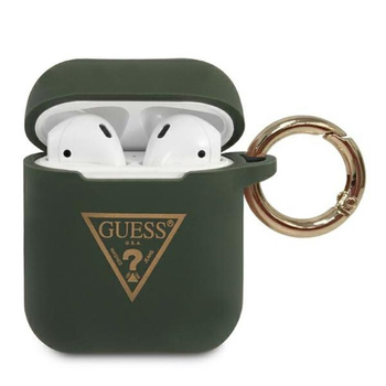 Guess Silikonové trojúhelníkové logo - pouzdro na Airpods (khaki)