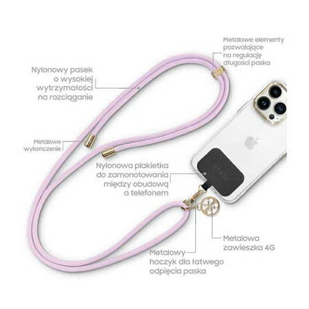 Guess CBDY Cord Nylon 4G fém charm - Univerzális telefonszíj (lila)