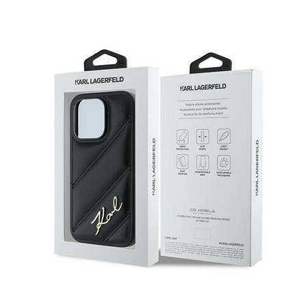 Karl Lagerfeld Diagonale gesteppte Schrift - iPhone 13 Pro Max Tasche (schwarz)