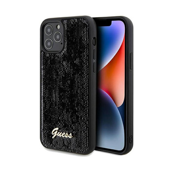 Guess Sequin Script Metal - Tasche für iPhone 12 / iPhone 12 Pro (Schwarz)