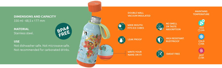 Quokka Solid Kids with strap - Termo láhev z nerezové oceli 330 ml (Jungle)