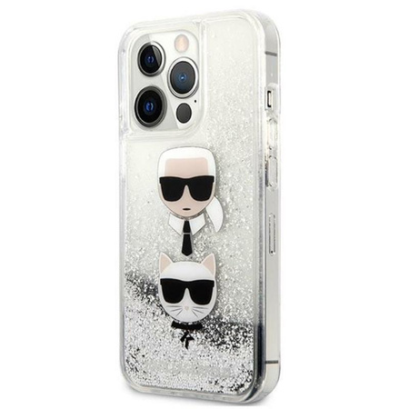 Karl Lagerfeld Liquid Glitter Karl & Choupette Head - iPhone 13 Pro Tasche (Silber)