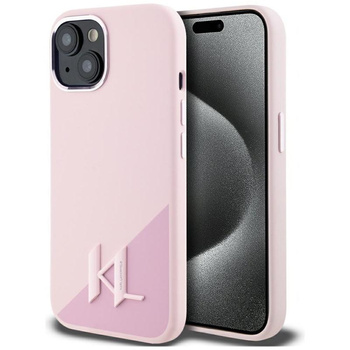 Karl Lagerfeld Silicone Shadow Metal Initial MagSafe - pouzdro pro iPhone 15 (růžové)