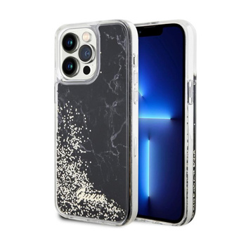Guess Liquid Glitter Marble - Schutzhülle für iPhone 14 Pro Max (Schwarz)