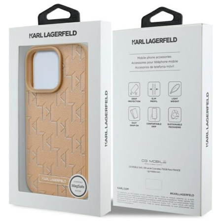 Karl Lagerfeld Leather Monogram Metal Logo MagSafe - Pouzdro pro iPhone 16 Pro (béžové)