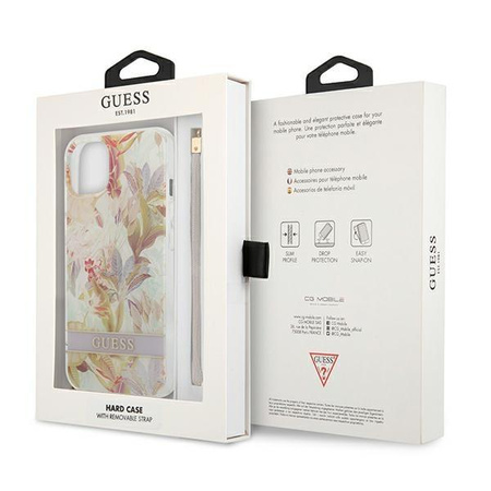 Guess Flower Cord - Case with Lanyard iPhone 13 (Purple)