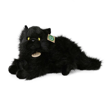 Rappa - Plyšový realistický maskot Černá kočka ležící 30 cm Ekologicky šetrný