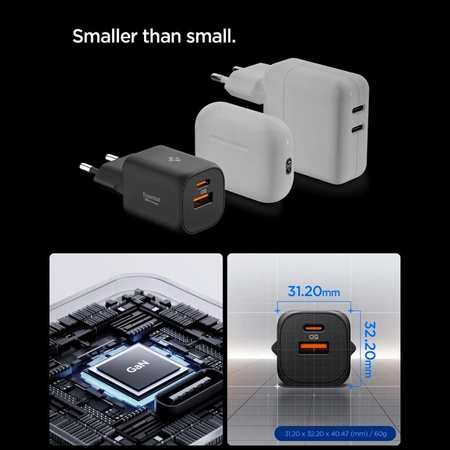Spigen Essential EE352EU GaN Pro - USB-C + USB-A 35W-os fali töltő (fekete)