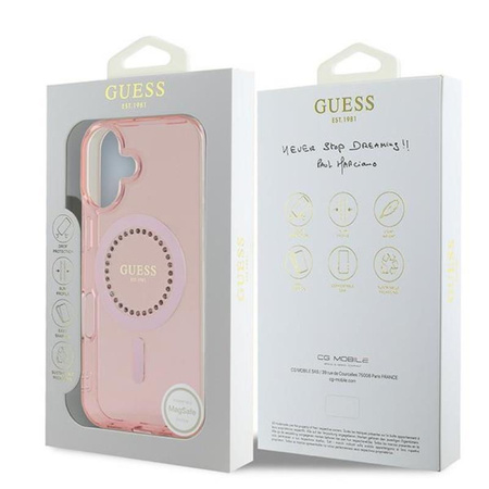 Guess IML Rhinestones MagSafe - Coque iPhone 16 (rose)