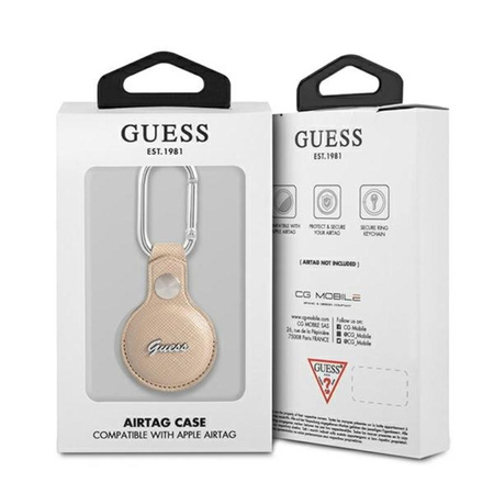 Guess Saffiano Script Dog Clip - Etui AirTag (beżowy)