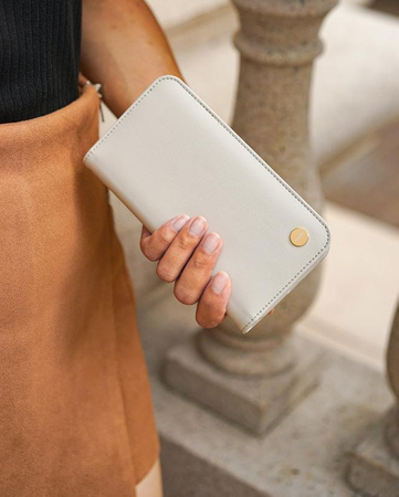 Moshi Overture MagSafe - Étui 3-en-1 en cuir avec rabat pour iPhone 14 (Serene Gray)
