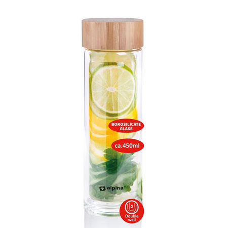 GLASWASSERFLASCHE MIT BPA-FREIEM FILTER, für Tee, Etui, Alpina, 450ml