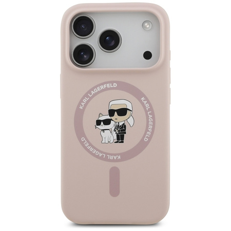 Karl Lagerfeld Silicone Karl & Choupette Ring MagSafe - Hülle iPhone 17 Pro (rosa)