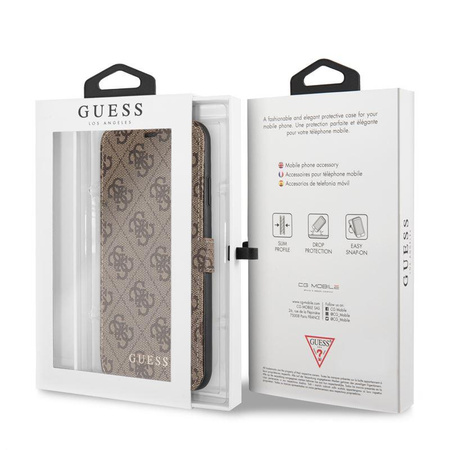 Guess Booktype 4G Charms Collection - Etui iPhone 11 Pro Max z kieszeniami na karty (brązowy)