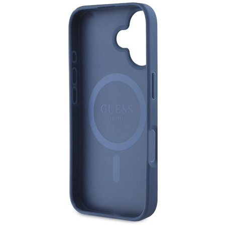 Guess Grained Printed Flower Pattern MagSafe - Pouzdro pro iPhone 16 (modrý)