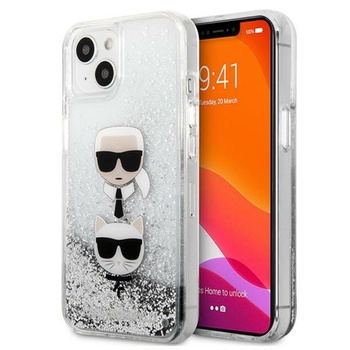 Karl Lagerfeld Liquid Glitter Karl & Choupette Head - Coque iPhone 13 (argent)
