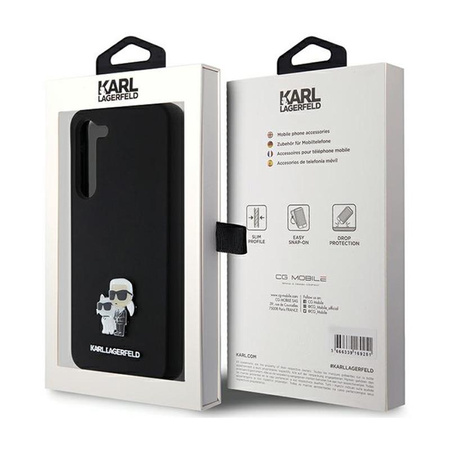 Karl Lagerfeld Silikonový kovový špendlík Karl & Choupette - pouzdro na Samsung Galaxy S24+ (černé)